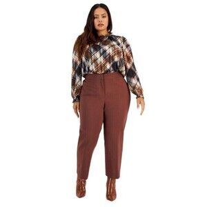 Bar III Women's Plus Size Compression Pull-On Dress Pants Gaucho Brown, 16W